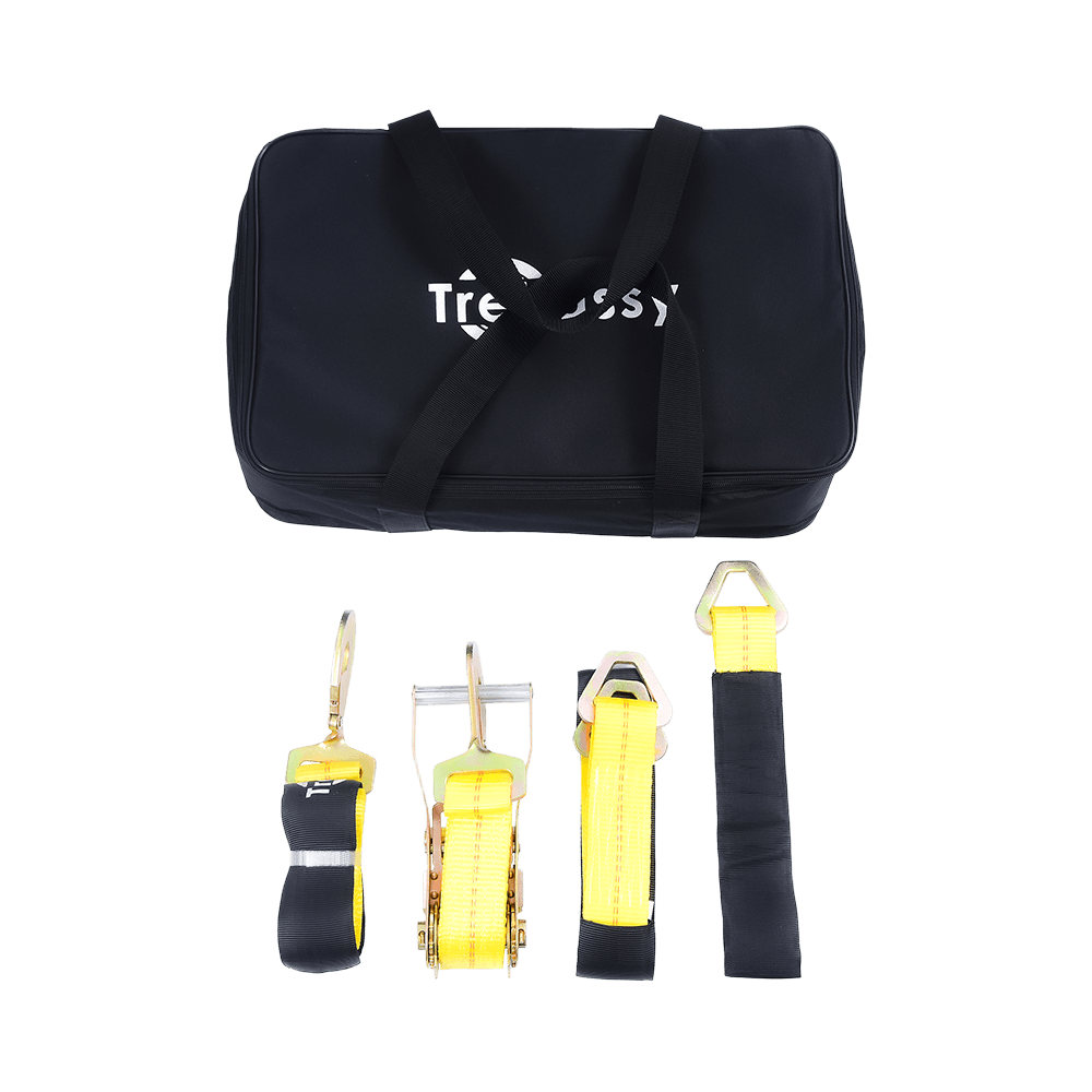Amarre para automóvil con ganchos a presión - Estilo Lasso - 2 pulgadas x 96 pulgadas - Paquete de 4 - Amarillo clásico - Carga de trabajo segura de 3300 libras