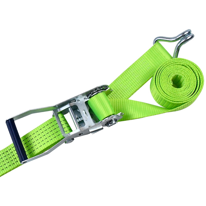 Correa de trinquete con mango de plástico de zinc blanco, 50 mm, 5000 kg, con ganchos de garra