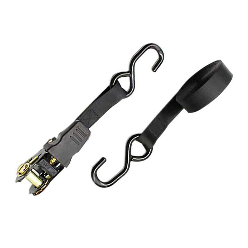 Correa de trinquete con mango para pulgar multicolor de 1'' x 15' con ganchos en forma de S recubiertos de vinilo