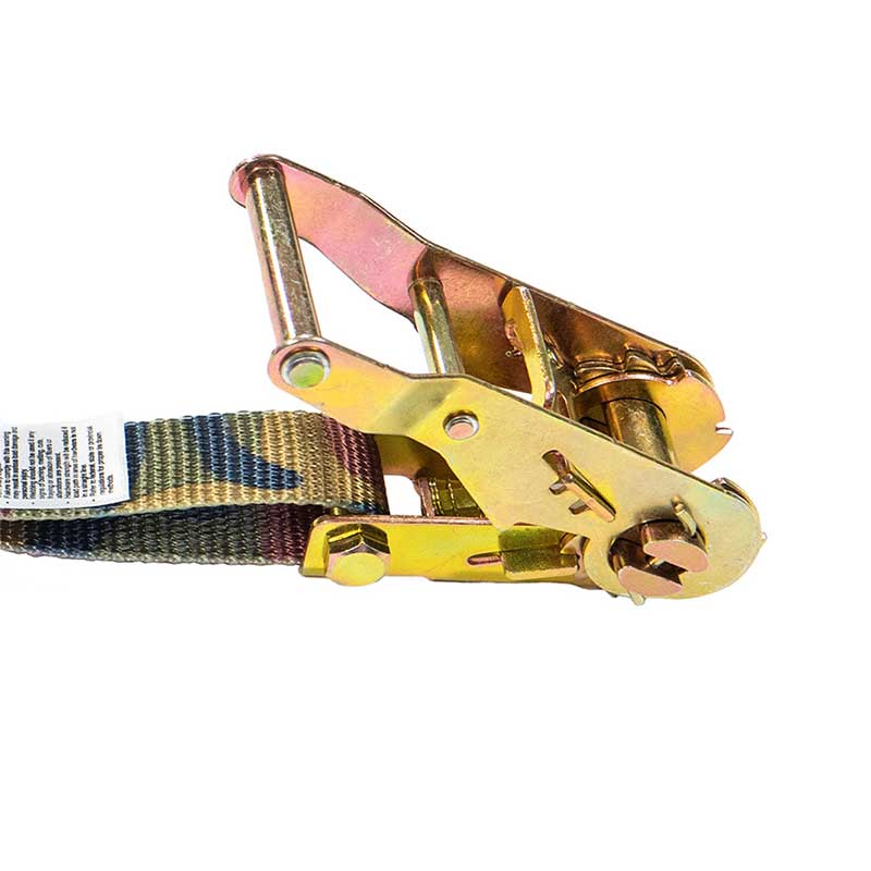 Correa de trinquete con mango de hierro de camuflaje de 1'' x 8' con gancho en S recubierto de vinilo y retenedor