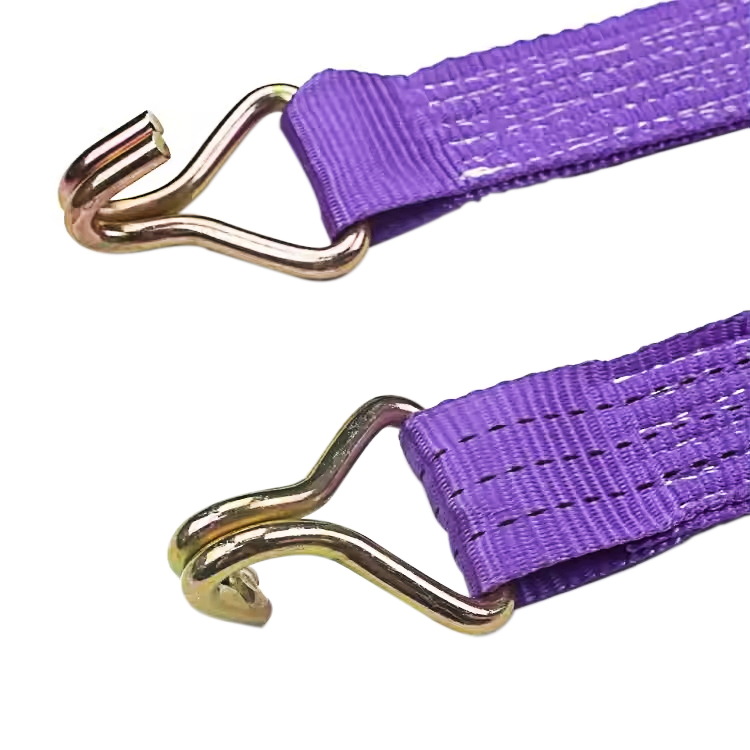 Correa de trinquete con mango de goma para dedo, color morado, 38mm, 3t, con ganchos de alambre