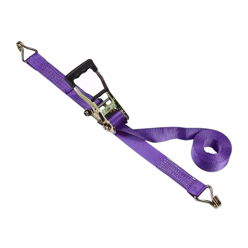 Correa de trinquete con mango de goma para dedo, color morado, 38mm, 3t, con ganchos de alambre