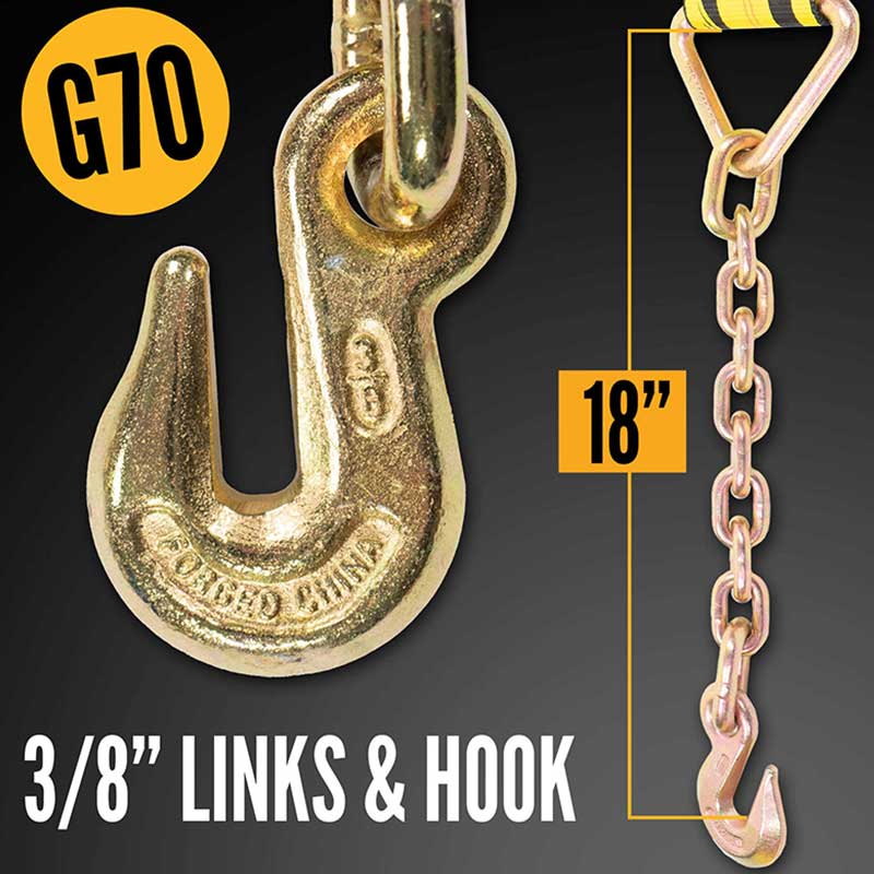 Correa de amarre con trinquete de 3'' x 30' con extensiones de cadena