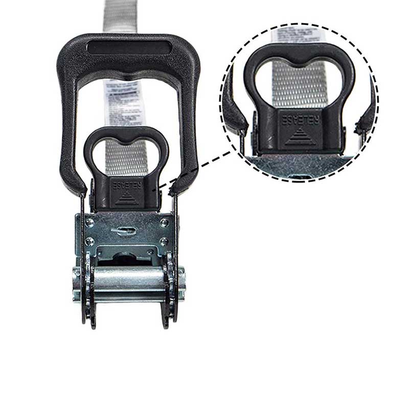 Correa de trinquete con mango recubierto de caucho de 1'' x 15' con ganchos de alambre recubiertos de vinilo