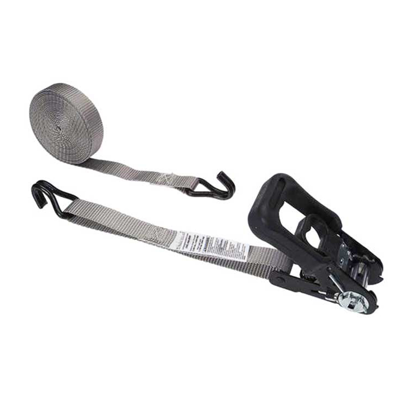 Correa de trinquete con mango recubierto de caucho de 1'' x 15' con ganchos de alambre recubiertos de vinilo