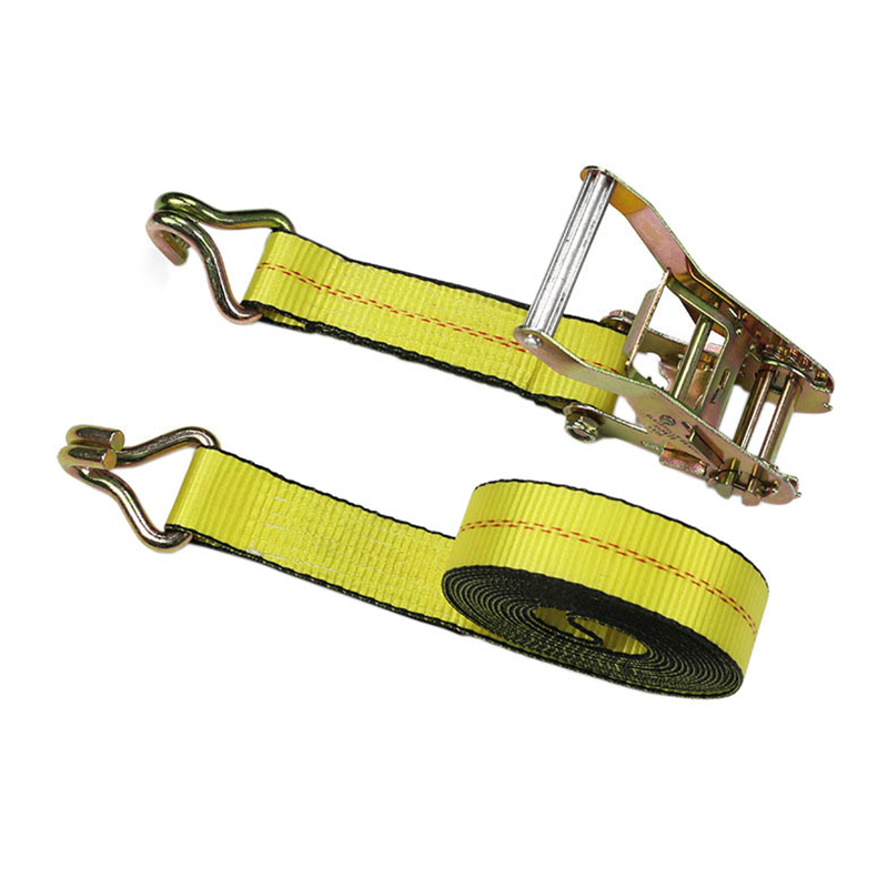 Correa de trinquete para remolque con bordes negros duraderos de 2 pulgadas con ganchos giratorios