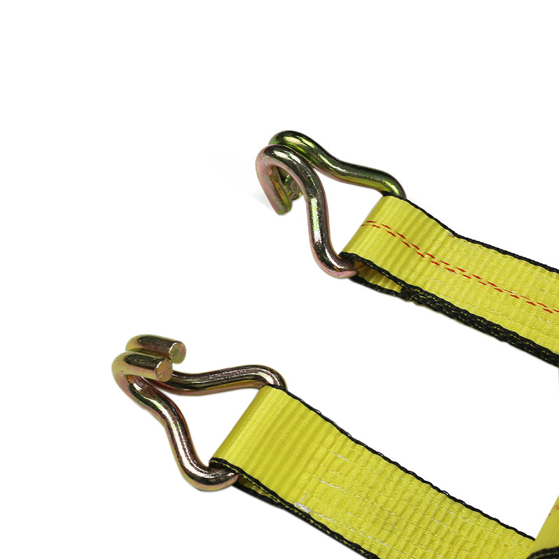 Correa de trinquete para remolque con bordes negros duraderos de 2 pulgadas con ganchos giratorios