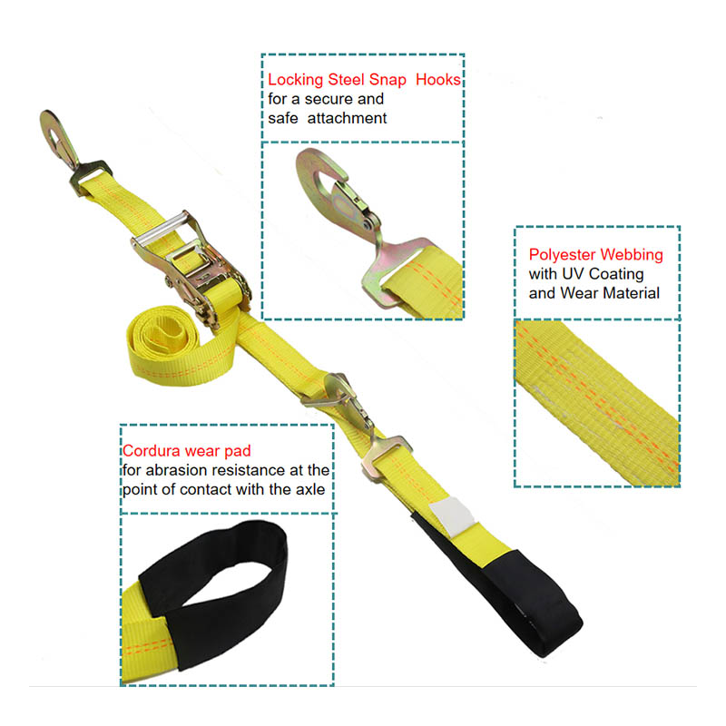 El remolque ata las correas del eje del coche Amarres de trinquete