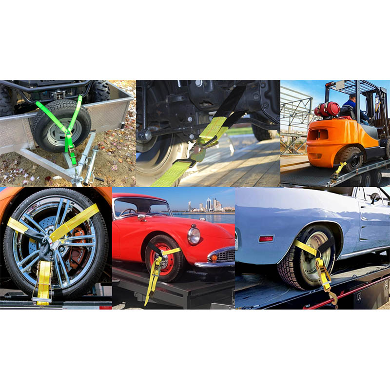 El remolque ata las correas del eje del coche Amarres de trinquete